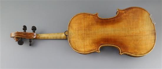 A school of Panormo violin, labelled Vicenzo Panormo, Londra 1793 in ink, length of back 35.2cm, minor restorations